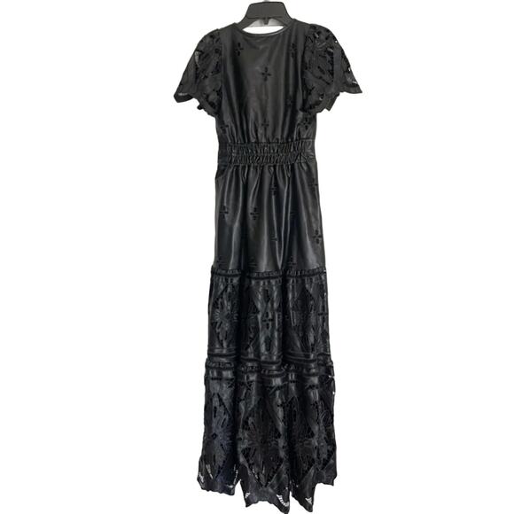 NWT Anthropologie The Somerset Maxi Dress: Faux Leather Embroidered BLACK XXS 00 - Picture 7 of 8